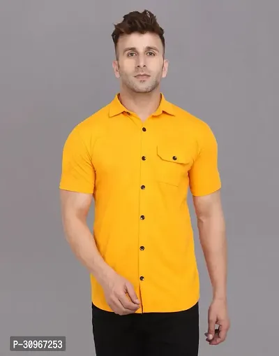 Stylish Yellow Cotton Blend Solid Casual Shirt For Men