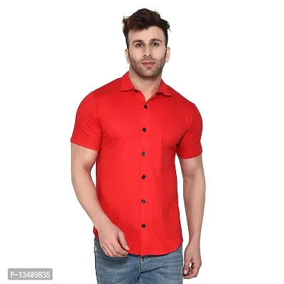 Tfurnish Men's Short Sleeves Spread Collar Shirt (Red)_S-thumb0