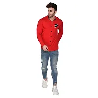 Tfurnish Red Cotton Blend Solid Long Sleeves Casual Shirts For Men-thumb3