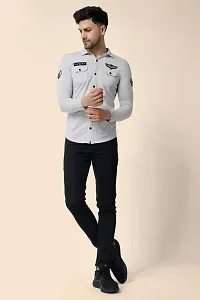 Men's Long Sleeves Spread Collar Shirt (Silver)_S-thumb4