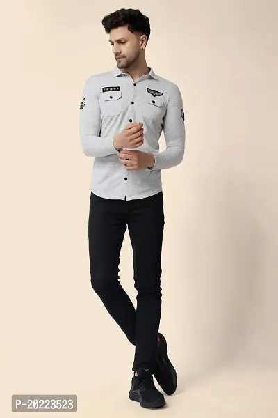 Men's Long Sleeves Spread Collar Shirt (Silver)_S-thumb5