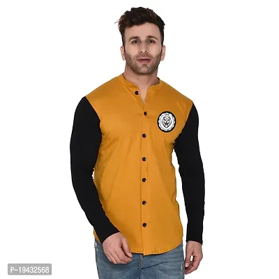 Tfurnish Gold Cotton Blend Solid Long Sleeves Casual Shirts For Men