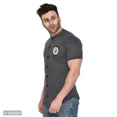 Tfurnish Grey Cotton Blend Solid Short Sleeves Casual Shirts For Men-thumb3