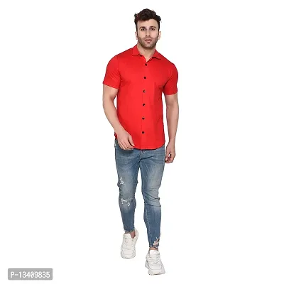 Tfurnish Men's Short Sleeves Spread Collar Shirt (Red)_S-thumb5