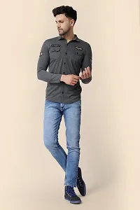 Men's Long Sleeves Spread Collar Shirt (Grey)_S-thumb3