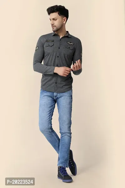 Men's Long Sleeves Spread Collar Shirt (Grey)_S-thumb4