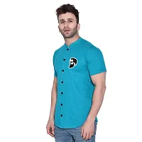 Tfurnish Turquoise Cotton Blend Solid Short Sleeves Casual Shirts For Men-thumb2