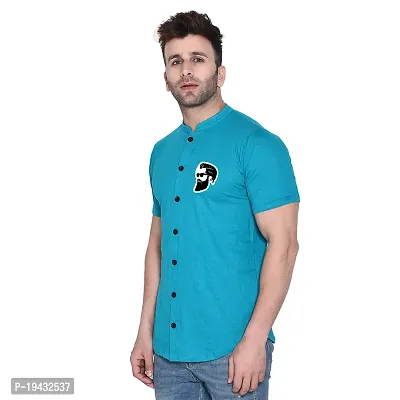 Tfurnish Turquoise Cotton Blend Solid Short Sleeves Casual Shirts For Men-thumb3