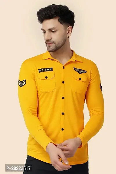 Men's Long Sleeves Spread Collar Shirt (Yellow)_S