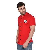 Tfurnish Red Cotton Blend Solid Short Sleeves Casual Shirts For Men-thumb2