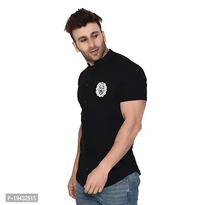 Tfurnish Black Cotton Blend Solid Short Sleeves Casual Shirts For Men-thumb3