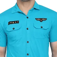 Men's Short Sleeves Spread Shirt (Turquoise)_S-thumb4