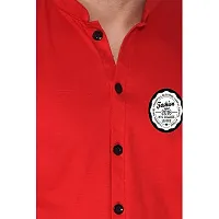 Tfurnish Red Cotton Blend Solid Short Sleeves Casual Shirts For Men-thumb4