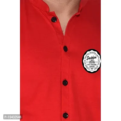 Tfurnish Red Cotton Blend Solid Short Sleeves Casual Shirts For Men-thumb5