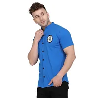 Tfurnish Blue Cotton Blend Solid Short Sleeves Casual Shirts For Men-thumb2