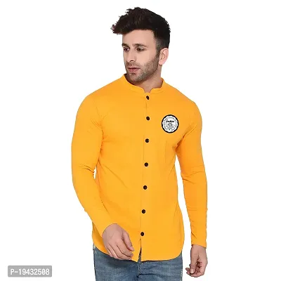 Tfurnish Yellow Cotton Blend Solid Long Sleeves Casual Shirts For Men-thumb0