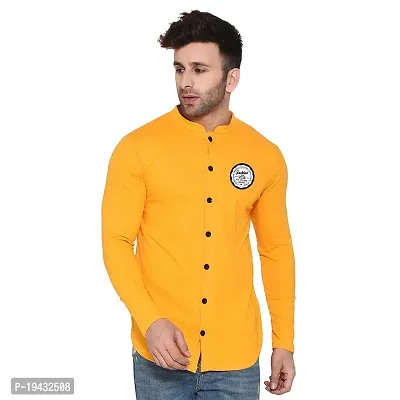 Tfurnish Yellow Cotton Blend Solid Long Sleeves Casual Shirts For Men