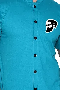 Tfurnish Turquoise Cotton Blend Solid Short Sleeves Casual Shirts For Men-thumb4