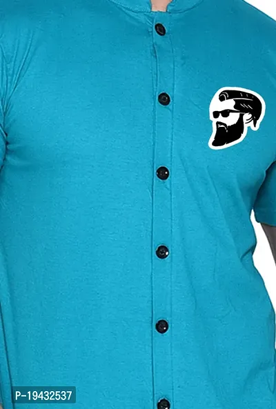 Tfurnish Turquoise Cotton Blend Solid Short Sleeves Casual Shirts For Men-thumb5