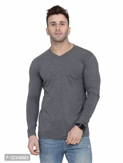 Stylish Cotton Blend Grey Solid Tees For Men-thumb0