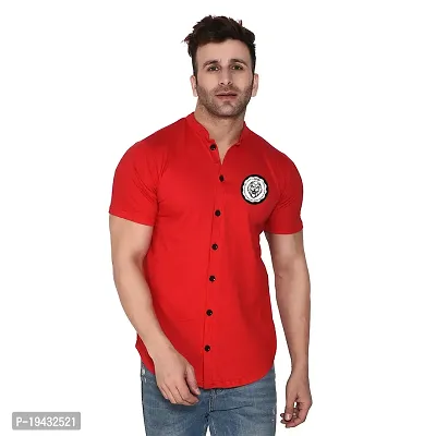 Tfurnish Red Cotton Blend Solid Short Sleeves Casual Shirts For Men-thumb0