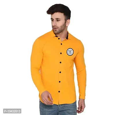 Tfurnish Yellow Cotton Blend Solid Long Sleeves Casual Shirts For Men