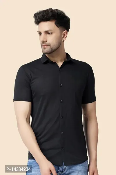 Men's Short Sleeves Spread Collar Shirt (Black)_S-thumb0