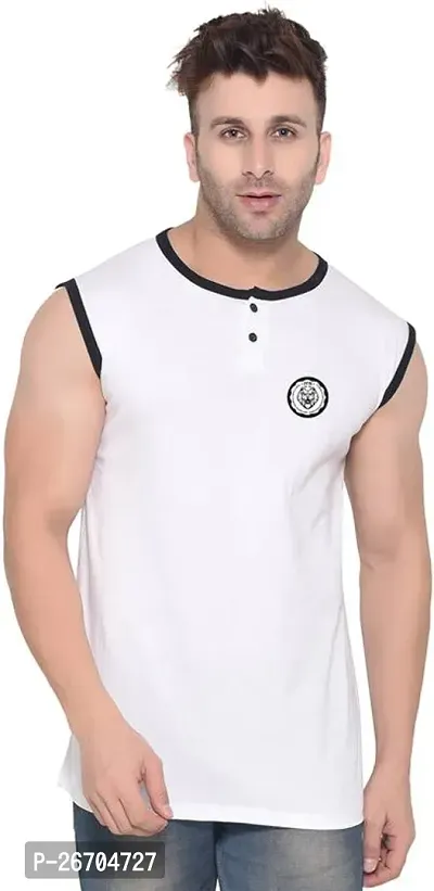 Stylish Cotton Blend White Solid Tees For Men-thumb0