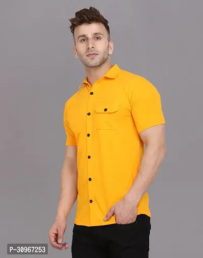 Stylish Yellow Cotton Blend Solid Casual Shirt For Men-thumb3