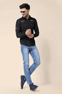 Men's Long Sleeves Spread Collar Shirt (Black)_S-thumb4