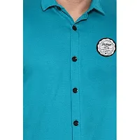 Tfurnish Turquoise Cotton Blend Solid Short Sleeves Casual Shirts For Men-thumb4