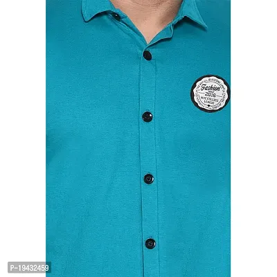 Tfurnish Turquoise Cotton Blend Solid Short Sleeves Casual Shirts For Men-thumb5