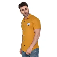 Tfurnish Gold Cotton Blend Solid Short Sleeves Casual Shirts For Men-thumb2