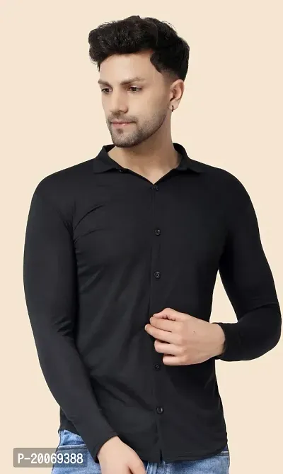 Tfurnish Black Cotton Blend Solid Long Sleeves Casual Shirts For Men-thumb0
