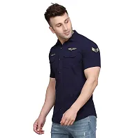 Men's Short Sleeves Spread Shirt (Navy Blue)_S-thumb2