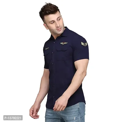 Men's Short Sleeves Spread Shirt (Navy Blue)_S-thumb3