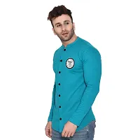 Tfurnish Turquoise Cotton Blend Solid Long Sleeves Casual Shirts For Men-thumb2