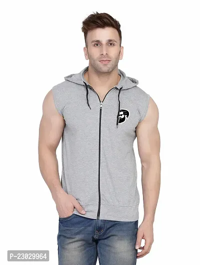 Men's Sleeveless Hooded Tees ( Silver )_S-thumb0