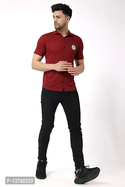 Men's Short Sleeves Spread Shirt (Maroon)_S-thumb3