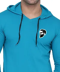 Stylish Cotton Blend Turquoise Solid Tees For Men-thumb3