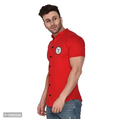 Tfurnish Red Cotton Blend Solid Short Sleeves Casual Shirts For Men-thumb3