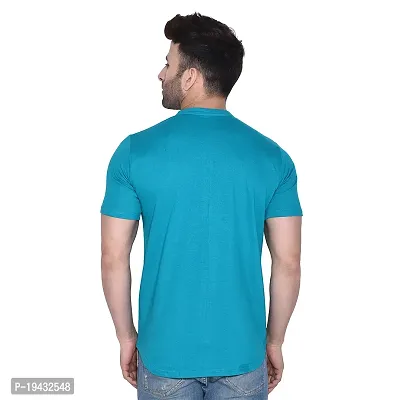 Tfurnish Turquoise Cotton Blend Solid Short Sleeves Casual Shirts For Men-thumb2