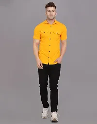 Stylish Yellow Cotton Blend Solid Casual Shirt For Men-thumb3