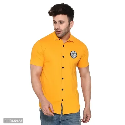 Tfurnish Yellow Cotton Blend Solid Short Sleeves Casual Shirts For Men