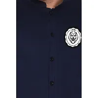 Tfurnish Navy Blue Cotton Blend Solid Short Sleeves Casual Shirts For Men-thumb4