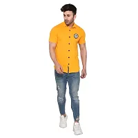 Tfurnish Yellow Cotton Blend Solid Short Sleeves Casual Shirts For Men-thumb3