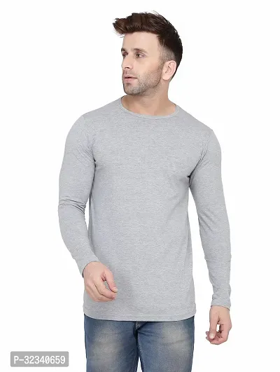 Stylish Cotton Blend Silver Solid Tees For Men-thumb0