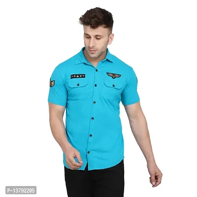 Men's Short Sleeves Spread Shirt (Turquoise)_S