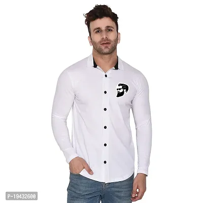 Tfurnish White Cotton Blend Solid Long Sleeves Casual Shirts For Men