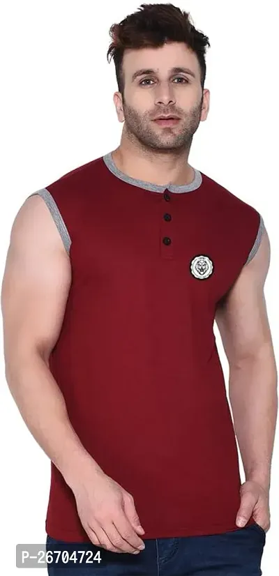 Stylish Cotton Blend Maroon Solid Tees For Men-thumb0